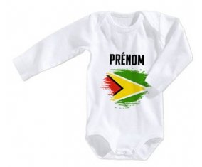 Body bébé Drapeau effet pinceau Guyane avec prénom taille 3/6 mois manches Longues
