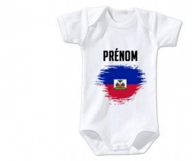 Body bébé Drapeau effet pinceau Haïti avec prénom taille 3/6 mois manches Courtes