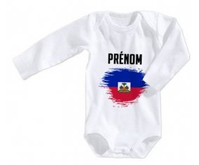 Body bébé Drapeau effet pinceau Haïti avec prénom taille 3/6 mois manches Longues