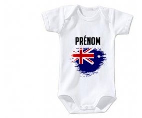 Body bébé Drapeau effet pinceau Îles Heard et Mcdonald avec prénom taille 3/6 mois manches Courtes