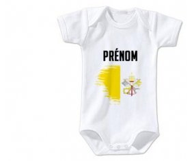 Body bébé Drapeau effet pinceau Saint-Siège avec prénom taille 3/6 mois manches Courtes