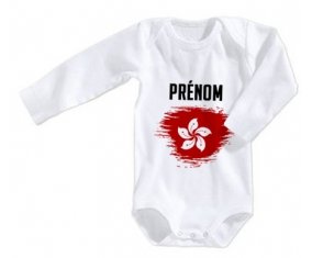 Body bébé Drapeau effet pinceau Hong Kong avec prénom taille 3/6 mois manches Longues