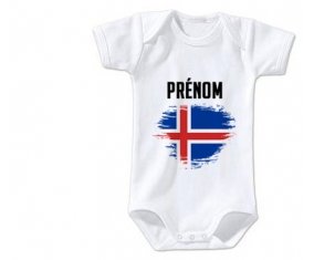 Body bébé Drapeau effet pinceau Islande avec prénom taille 3/6 mois manches Courtes