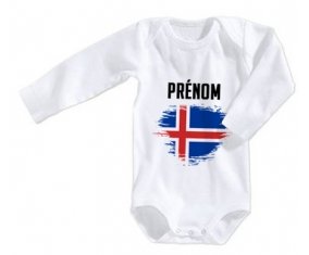 Body bébé Drapeau effet pinceau Islande avec prénom taille 3/6 mois manches Longues