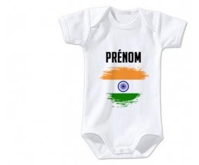 Body bébé Drapeau effet pinceau Inde avec prénom taille 3/6 mois manches Courtes