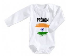Body bébé Drapeau effet pinceau Inde avec prénom taille 3/6 mois manches Longues