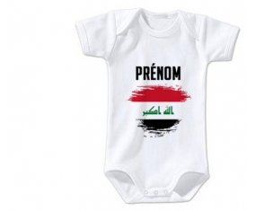 Body bébé Drapeau effet pinceau Irak avec prénom taille 3/6 mois manches Courtes