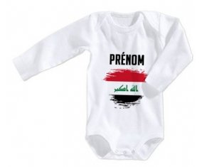 Body bébé Drapeau effet pinceau Irak avec prénom taille 3/6 mois manches Longues