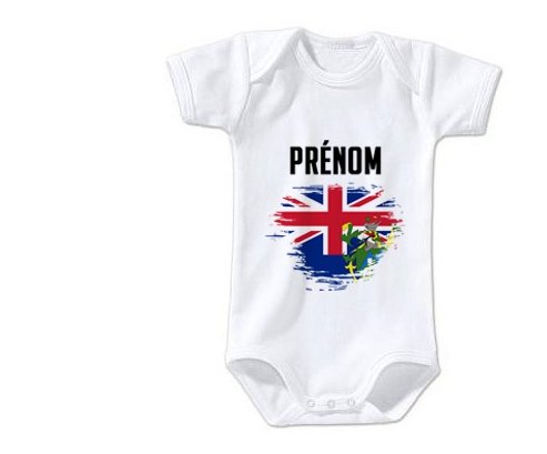 Body bébé Drapeau effet pinceau Îles Pitcairn avec prénom taille 3/6 mois manches Courtes