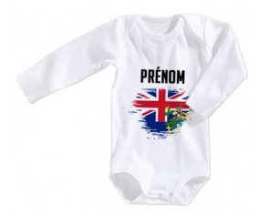 Body bébé Drapeau effet pinceau Îles Pitcairn avec prénom taille 3/6 mois manches Longues