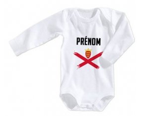 Body bébé Drapeau effet pinceau Île à Jersey avec prénom taille 3/6 mois manches Longues