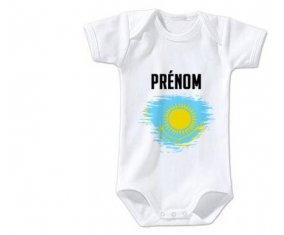 Body bébé Drapeau effet pinceau Kazakhstan avec prénom taille 3/6 mois manches Courtes