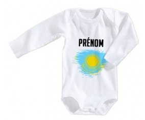 Body bébé Drapeau effet pinceau Kazakhstan avec prénom taille 3/6 mois manches Longues