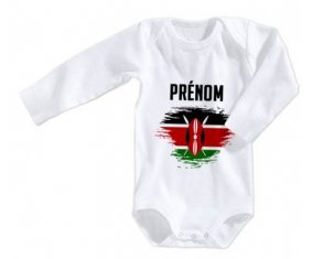 Body bébé Drapeau effet pinceau Kenya avec prénom taille 3/6 mois manches Longues