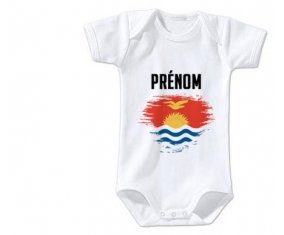 Body bébé Drapeau effet pinceau Kiribati avec prénom taille 3/6 mois manches Courtes