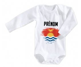 Body bébé Drapeau effet pinceau Kiribati avec prénom taille 3/6 mois manches Longues