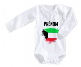 Body bébé Drapeau effet pinceau Koweit avec prénom taille 3/6 mois manches Longues