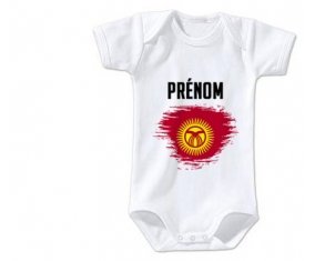 Body bébé Drapeau effet pinceau Kirghizistan avec prénom taille 3/6 mois manches Courtes