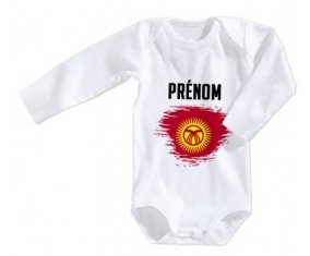 Body bébé Drapeau effet pinceau Kirghizistan avec prénom taille 3/6 mois manches Longues