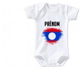 Body bébé Drapeau effet pinceau Laos avec prénom taille 3/6 mois manches Courtes