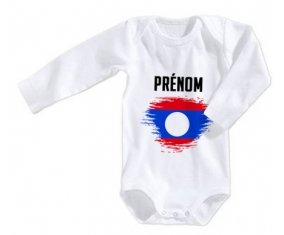 Body bébé Drapeau effet pinceau Laos avec prénom taille 3/6 mois manches Longues