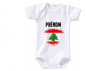 Body bébé Drapeau effet pinceau Liban avec prénom taille 3/6 mois manches Courtes