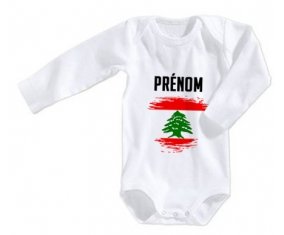 Body bébé Drapeau effet pinceau Liban avec prénom taille 3/6 mois manches Longues