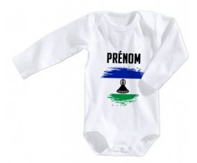 Body bébé Drapeau effet pinceau Lesotho avec prénom taille 3/6 mois manches Longues