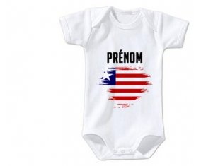 Body bébé Drapeau effet pinceau Libéria avec prénom taille 3/6 mois manches Courtes