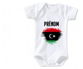 Body bébé Drapeau effet pinceau Libye avec prénom taille 3/6 mois manches Courtes