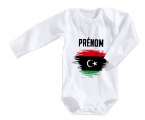 Body bébé Drapeau effet pinceau Libye avec prénom taille 3/6 mois manches Longues