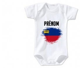 Body bébé Drapeau effet pinceau Liechtenstein avec prénom taille 3/6 mois manches Courtes