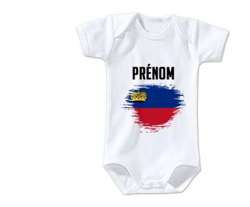 Body bébé Drapeau effet pinceau Liechtenstein avec prénom taille 3/6 mois manches Courtes