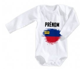 Body bébé Drapeau effet pinceau Liechtenstein avec prénom taille 3/6 mois manches Longues