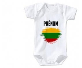 Body bébé Drapeau effet pinceau Lituanie avec prénom taille 3/6 mois manches Courtes
