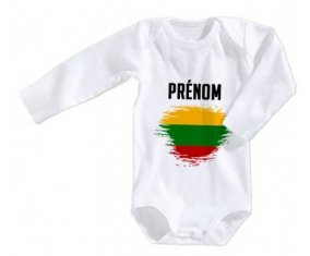 Body bébé Drapeau effet pinceau Lituanie avec prénom taille 3/6 mois manches Longues