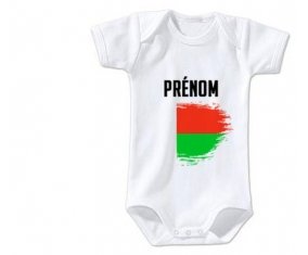 Body bébé Drapeau effet pinceau Madagascar avec prénom taille 3/6 mois manches Courtes