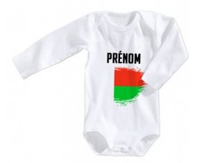 Body bébé Drapeau effet pinceau Madagascar avec prénom taille 3/6 mois manches Longues