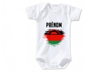 Body bébé Drapeau effet pinceau Malawi avec prénom taille 3/6 mois manches Courtes