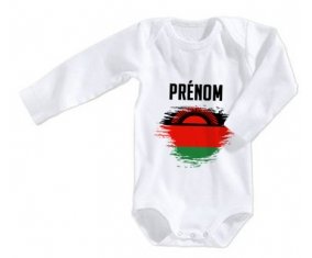 Body bébé Drapeau effet pinceau Malawi avec prénom taille 3/6 mois manches Longues