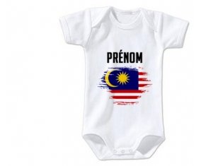 Body bébé Drapeau effet pinceau Malaisie avec prénom taille 3/6 mois manches Courtes