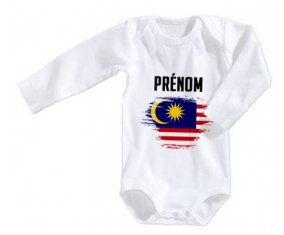 Body bébé Drapeau effet pinceau Malaisie avec prénom taille 3/6 mois manches Longues