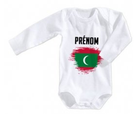 Body bébé Drapeau effet pinceau Maldives avec prénom taille 3/6 mois manches Longues
