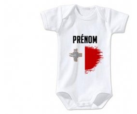 Body bébé Drapeau effet pinceau Malte avec prénom taille 3/6 mois manches Courtes