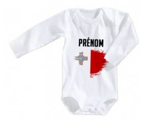 Body bébé Drapeau effet pinceau Malte avec prénom taille 3/6 mois manches Longues