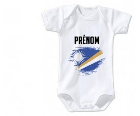Body bébé Drapeau effet pinceau Iles Marshall avec prénom taille 3/6 mois manches Courtes