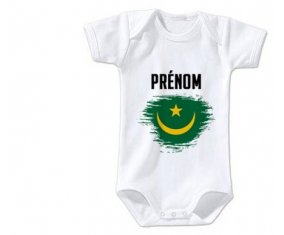 Body bébé Drapeau effet pinceau Mauritanie avec prénom taille 3/6 mois manches Courtes