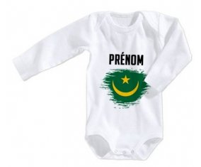 Body bébé Drapeau effet pinceau Mauritanie avec prénom taille 3/6 mois manches Longues