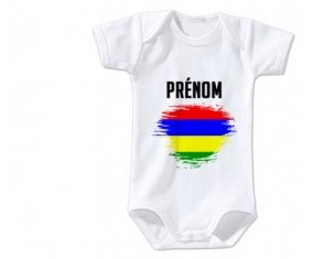 Body bébé Drapeau effet pinceau Ile Maurice avec prénom taille 3/6 mois manches Courtes