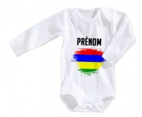 Body bébé Drapeau effet pinceau Ile Maurice avec prénom taille 3/6 mois manches Longues